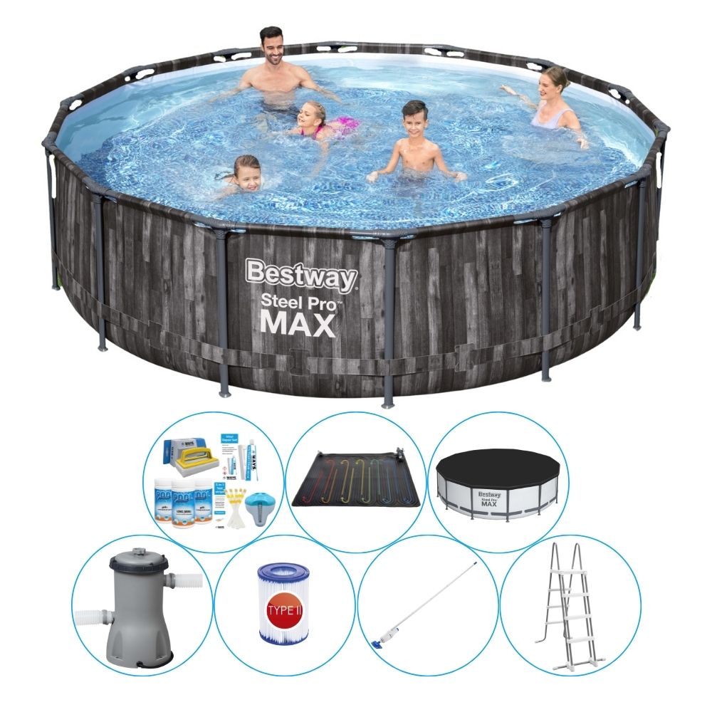Basen wraz z akcesoriami - Okrągły Bestway Steel Pro MAX Wood 427x107 cm