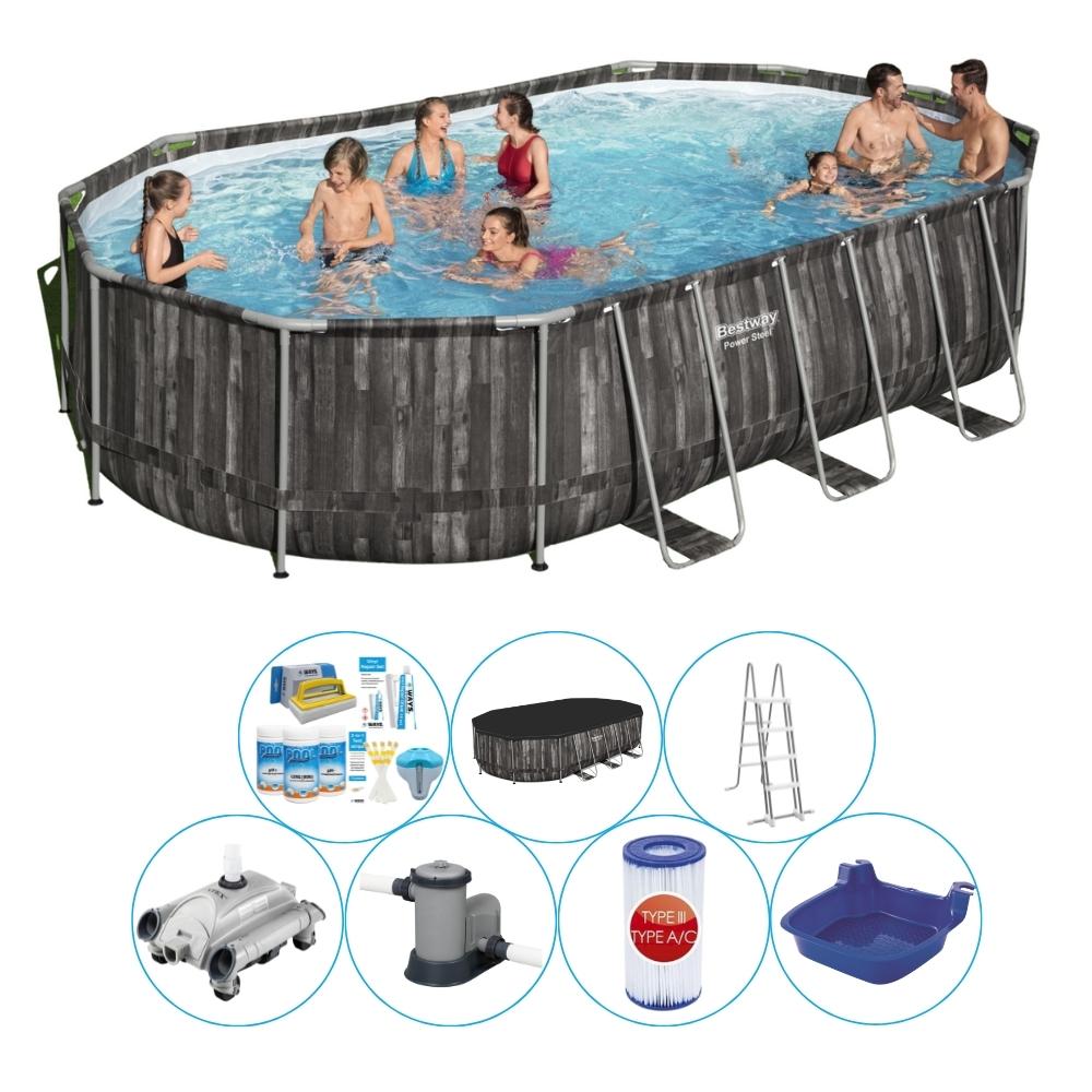 Basen wraz z akcesoriami - Bestway Power Steel Oval 610x366x122 cm