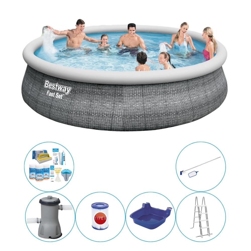 Basen z akcesoriami - Bestway Fast Set Rattan 457x107 cm - Okrągły