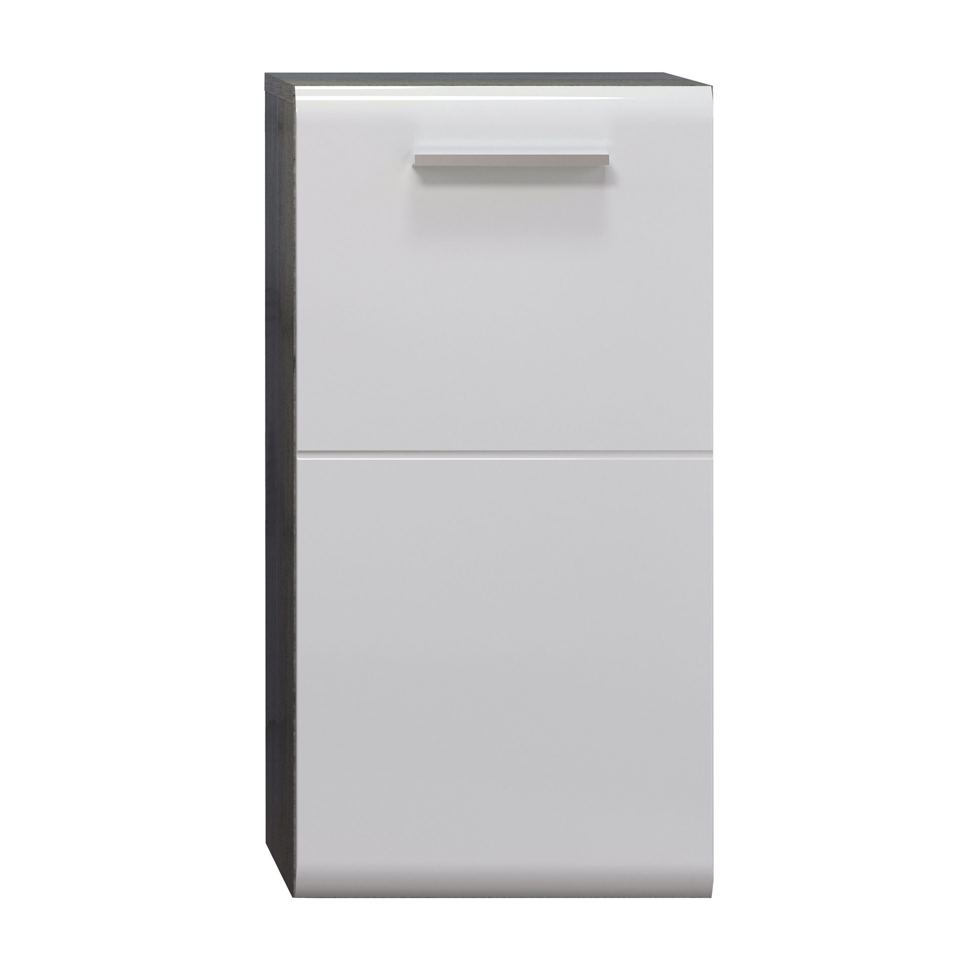 Riva B szafka łazienkowa zawieszenie ścienne, 1 drzwi, biały wysoki połysk, szary.