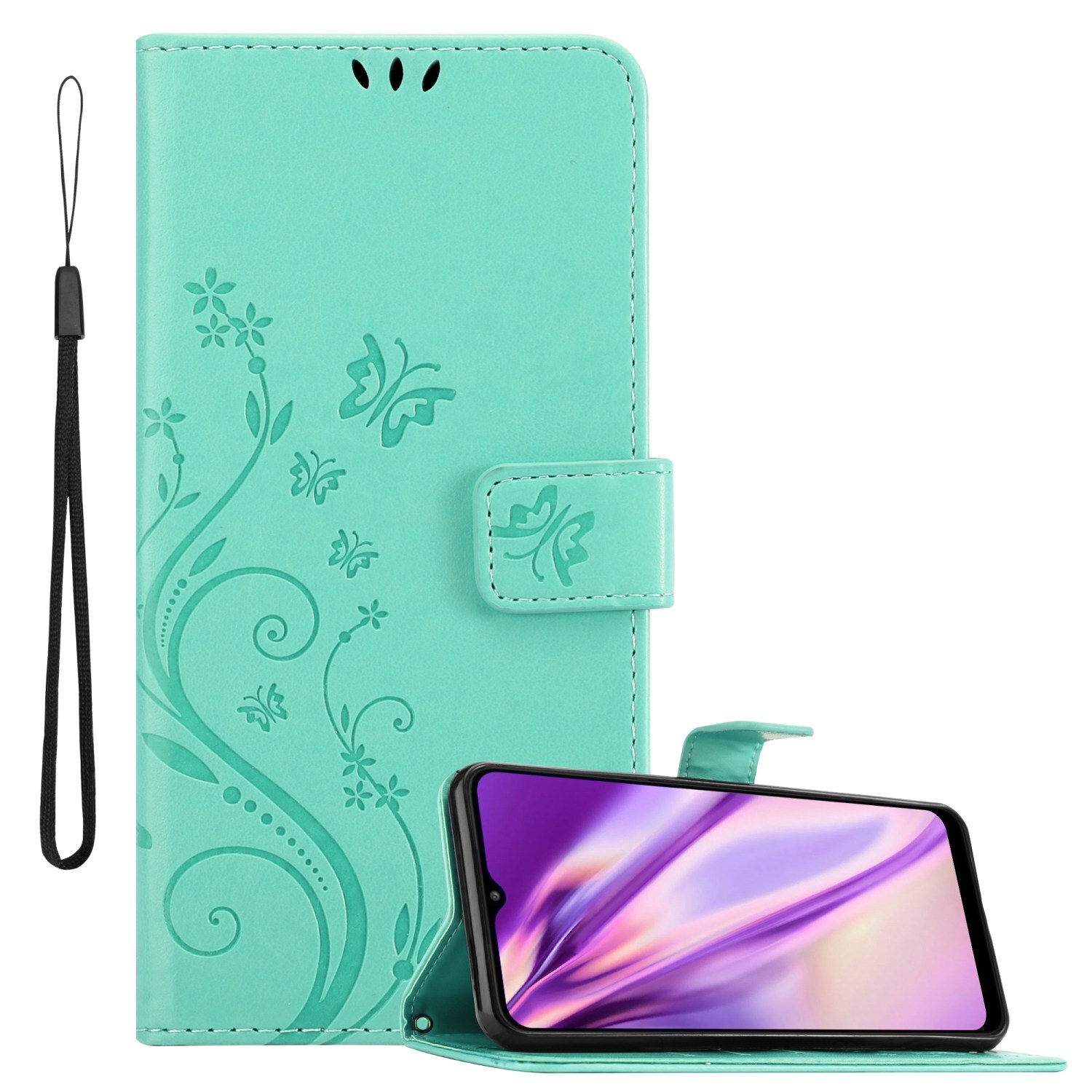 Pokrowiec Cadorabo do Samsung Galaxy A22 5G w kolorze turkusowym pokrowiec ochronny na telefon komórkowy etui w kwiaty etui w kwiaty