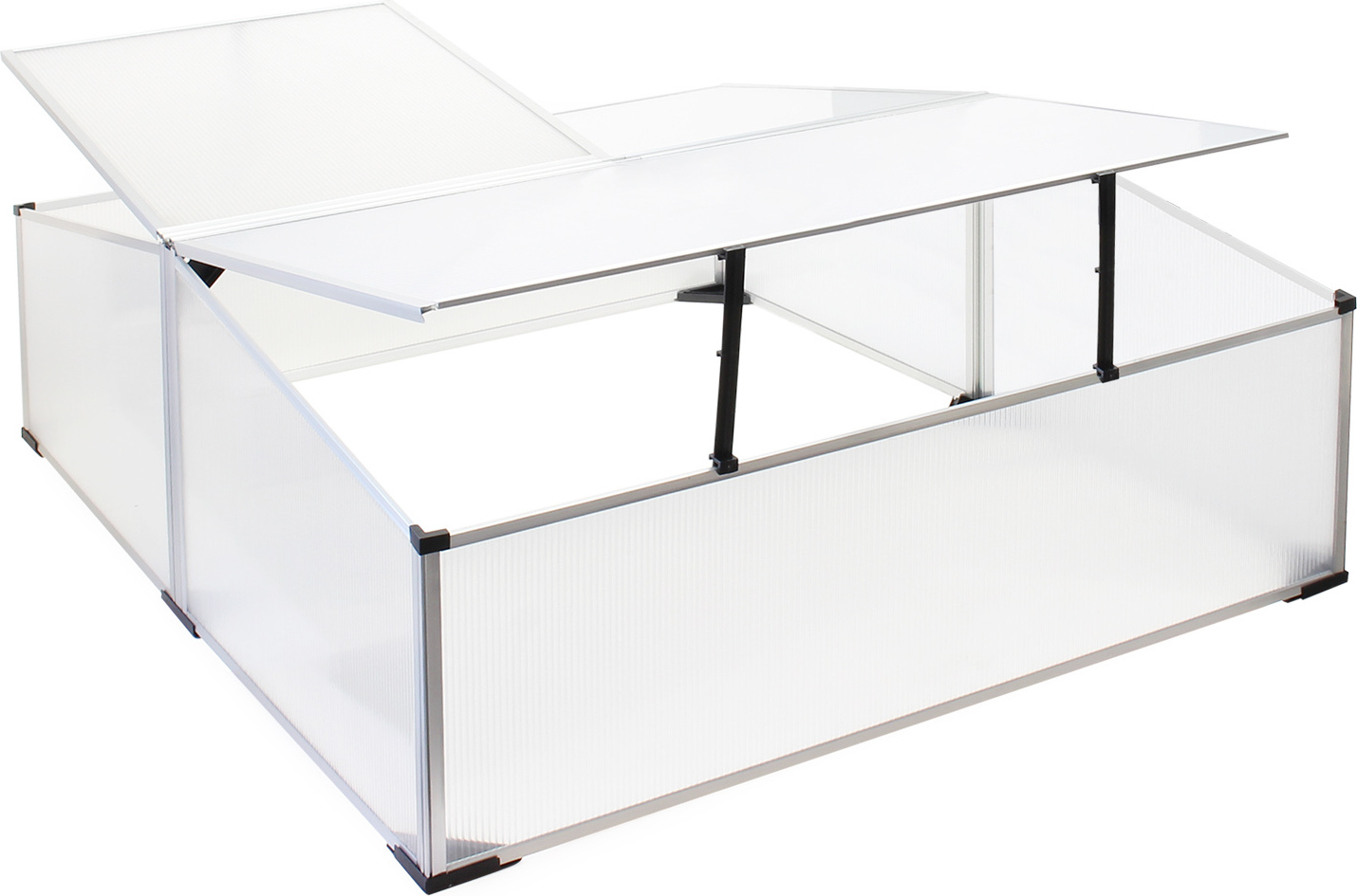 Podwójna szklarnia zimna Wiltec wykonana z aluminium, 100 x 120 x 40 cm, grządka warzywna z zamykanym dachem i 3 skrzydłami, odporna na warunki atmosferyczne, ochrona UV