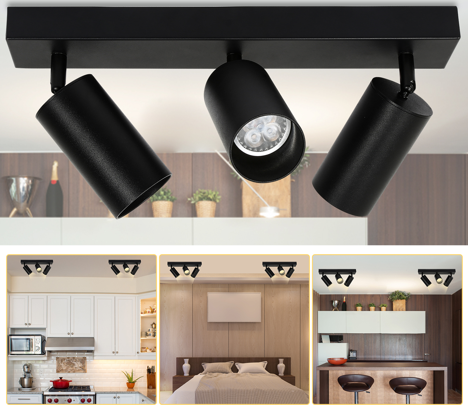 SWANEW Lampa sufitowa Lampa sufitowa Retro GU10 4W Przedpokój Obrotowy reflektor sufitowy LED 3-punktowy