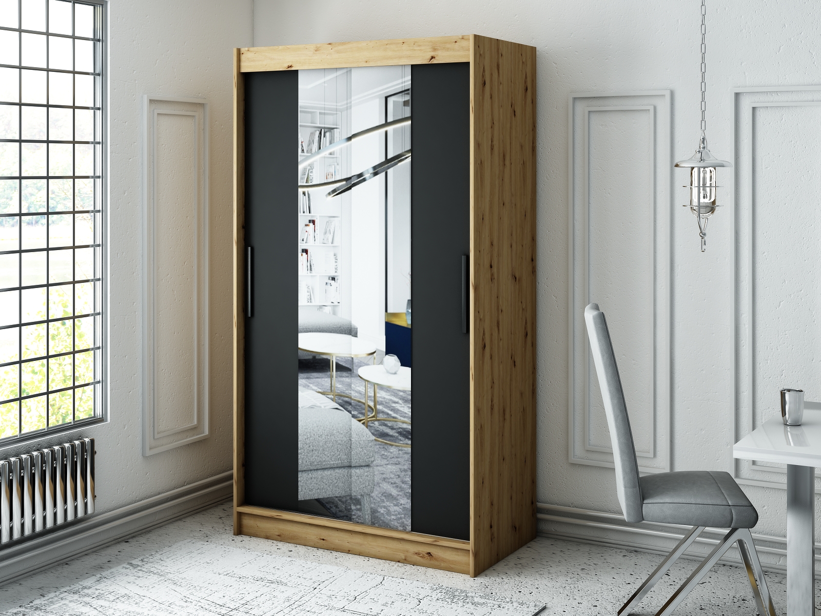 MINIO szafa 120 cm LETO T1 czarny mat / dąb Artisan