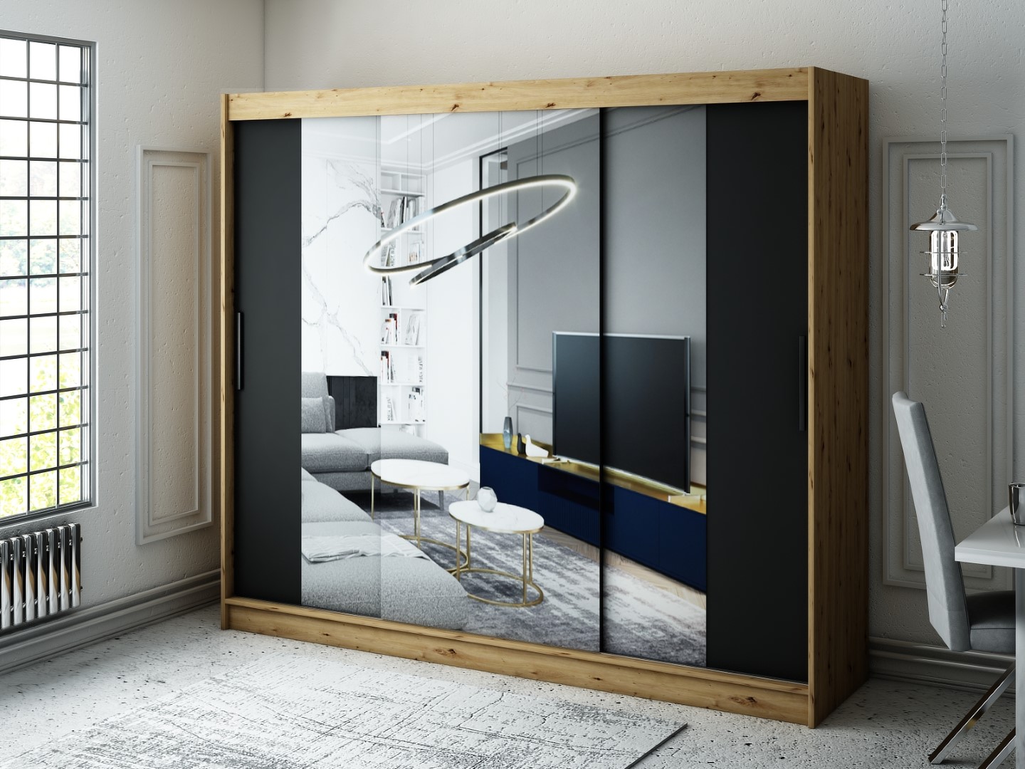 MINIO szafa 250 cm LETO T2 czarny mat / dąb Artisan