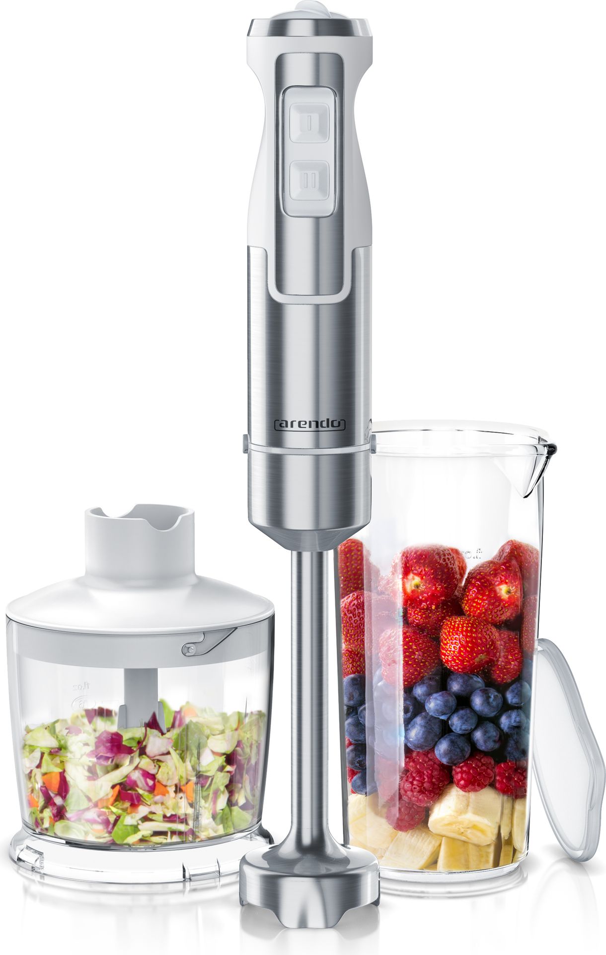 Zestaw blenderów ręcznych Arendo 1000W stal nierdzewna, blender, blender ręczny, dzbanek blendera, 2 ustawienia prędkości, w tym dzbanek z miarką, rozdrabniacz, srebrny/biały