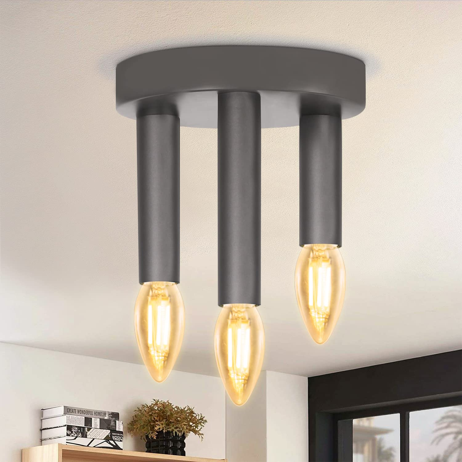 ZMH lampa sufitowa szara lampa sufitowa vintage - lampa do salonu E14 industrialna 3 płomienna metalowa lampa do sypialni retro do salonu kuchni przedpokoju baru jadalni