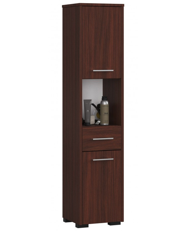 3xEliving KORALIA wysoka szafka łazienkowa z 6 przegrodami i 2 drzwiczkami wenge 140x30x30