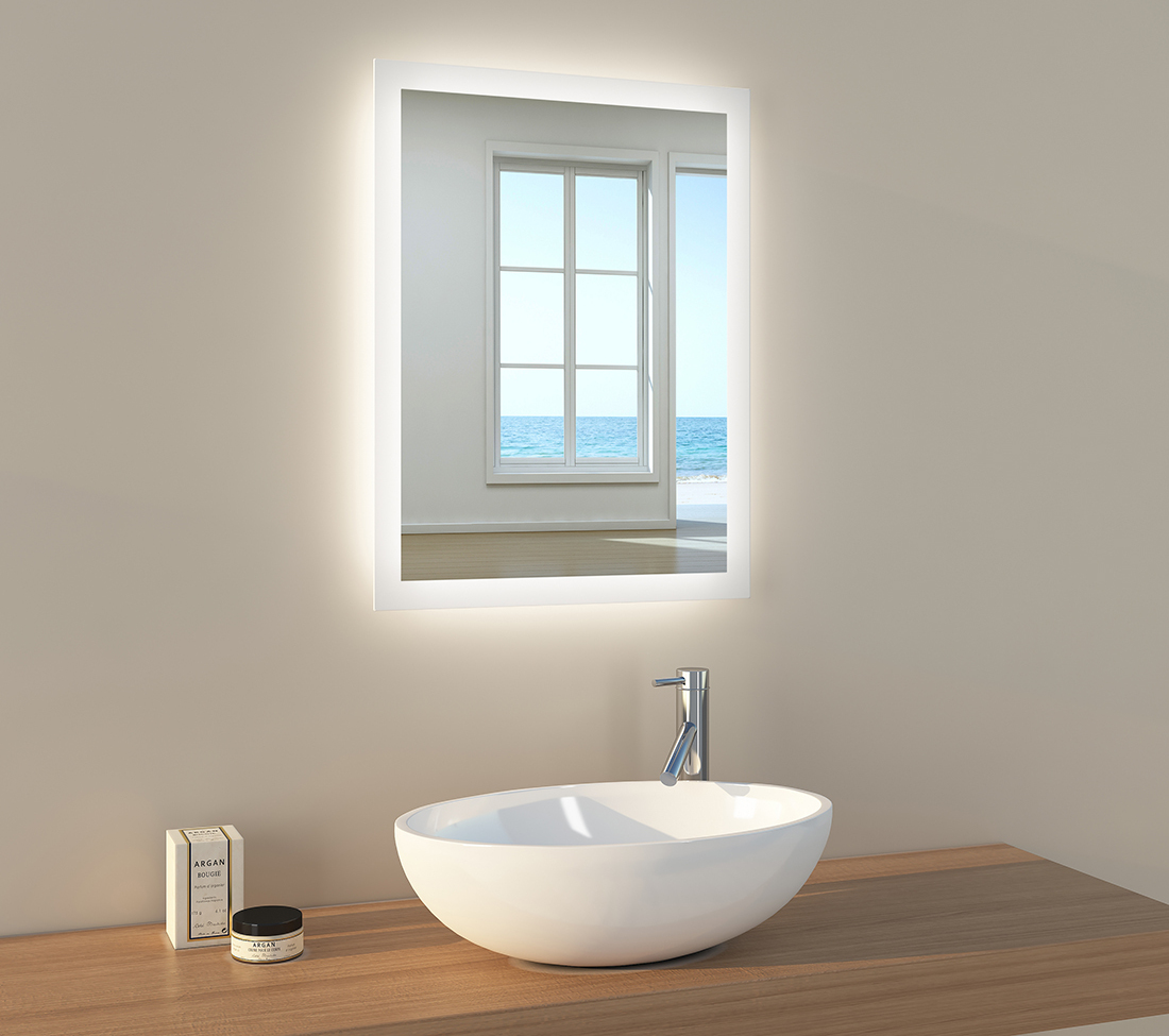 EMKE Lustro łazienkowe z oświetleniem Lustro 60x45cm Lustro ścienne 2 kolory oświetlenia Biały zimny i biały ciepły Lustro z włącznikiem przyciskowym i funkcją przeciwmgielną