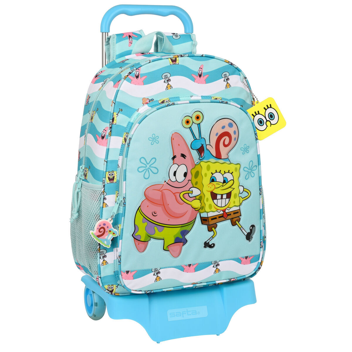 Plecak szkolny na kółkach Spongebob Stay positive niebieski biały (33 x 42 x 14 cm)