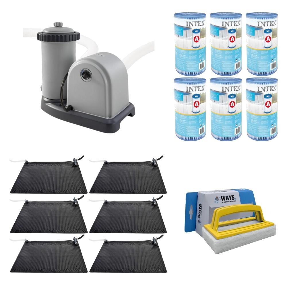 WAYS - Pielęgnacja basenu - 6x podgrzewacz basenu i pompa filtrująca 5678 l/u oraz 6 filtrów typu A i szczotka do szorowania WAYS