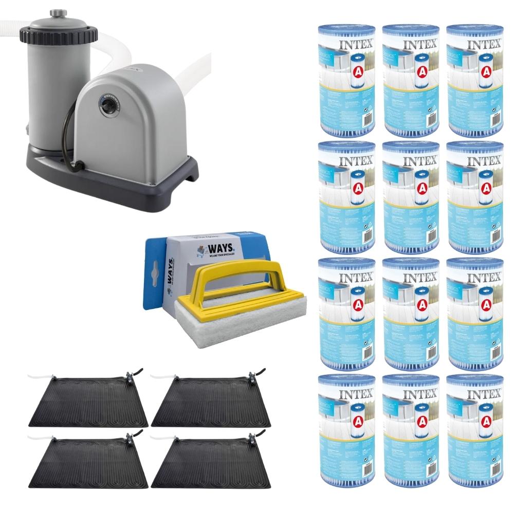 WAYS - Pielęgnacja basenu - 4x podgrzewacz basenu i pompa filtrująca 5678 l/u oraz 12 filtrów typu A i szczotka do szorowania WAYS