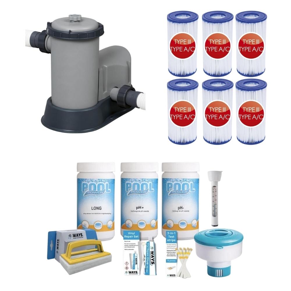 WAYS - Pielęgnacja basenu - Duży zestaw z pompą filtrującą 5678 l/u i 6 filtrami typu III