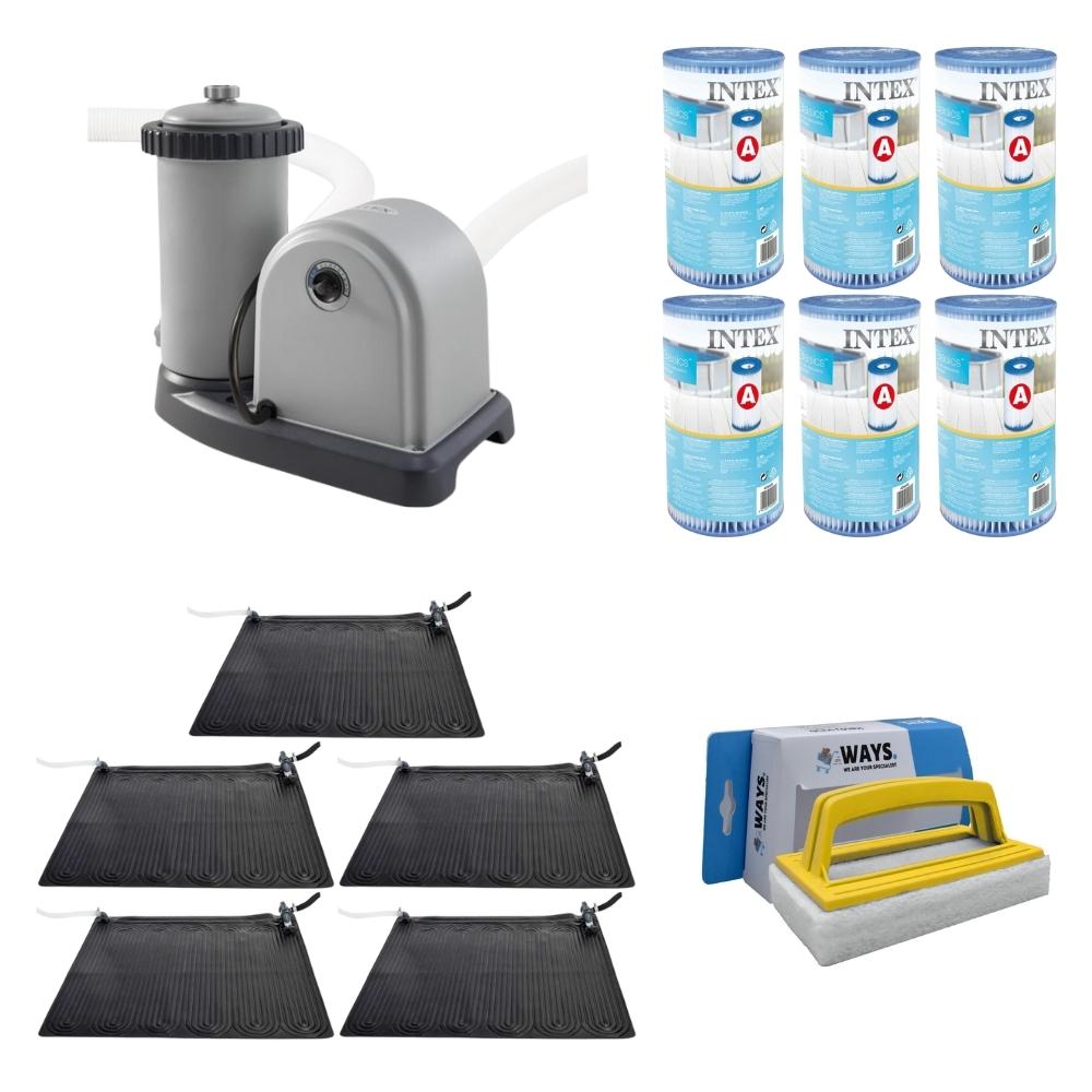 WAYS - Pielęgnacja basenu - 5x podgrzewacz basenu i pompa filtrująca 5678 l/u oraz 6 filtrów typu A i szczotka do szorowania WAYS