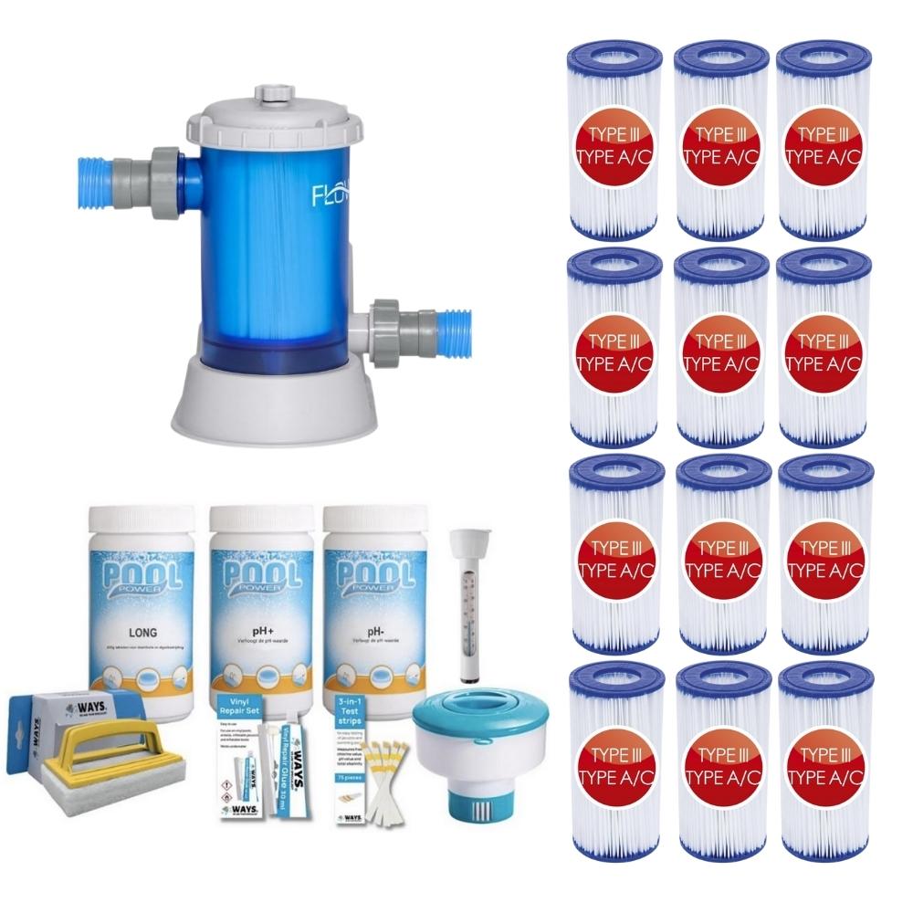 WAYS - Pielęgnacja basenu - Duży zestaw z pompą filtrującą 5678 l/u i 12 filtrami typu III