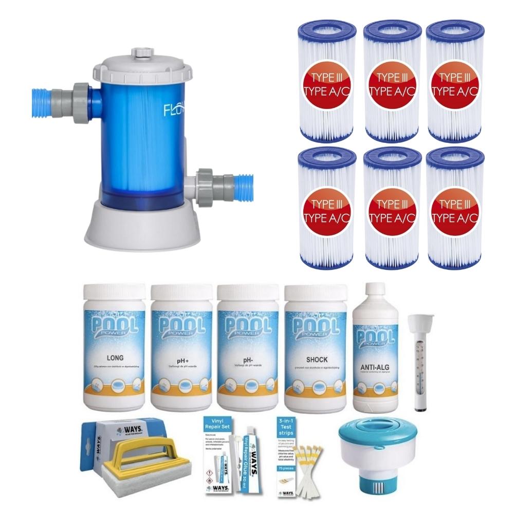 WAYS - Pielęgnacja basenu - Pakiet Large Deluxe & pompa filtrująca 5678 L/u & 6 filtrów typu III