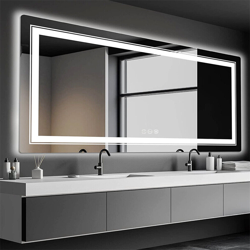 WISFOR Lustro łazienkowe LED 120x80cm lustro łazienkowe z oświetleniem, 3 kolory światła lustro ścienne lustro łazienkowe z przełącznikiem dotykowym ściemnialne bezmgielne IP44