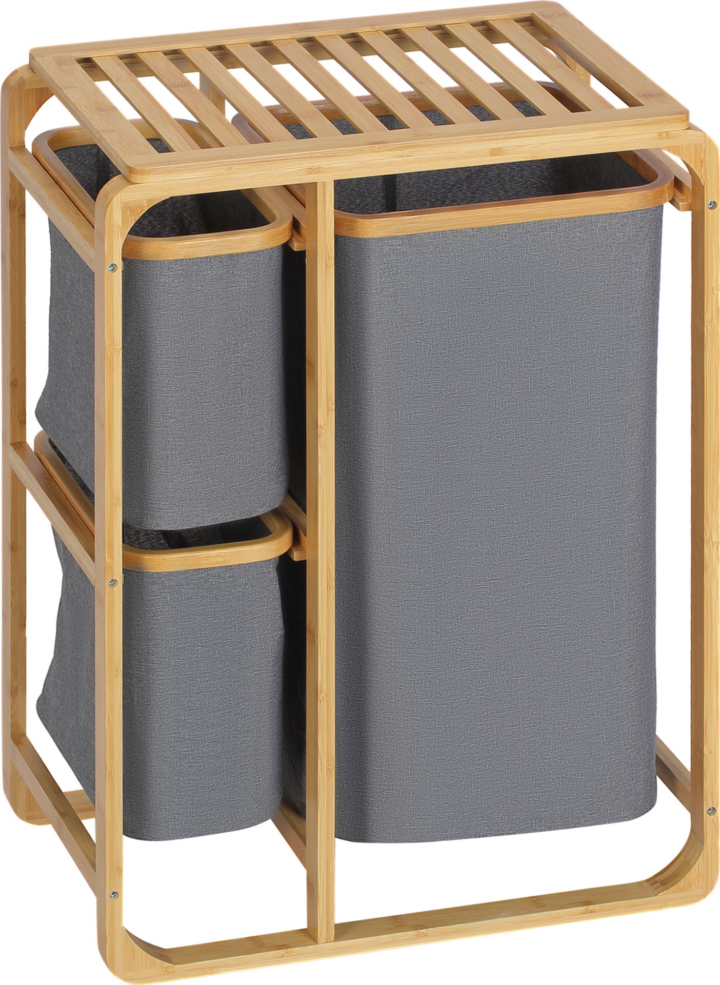 HOMCOM Kosz na pranie Pojemnik na pranie z platformą Kosz na pranie z 3 wyjmowanymi workami na pranie Sortownik na pranie do sypialni łazienki Bambus Szary+Naturalny 50 x 32 x 69,7 cm