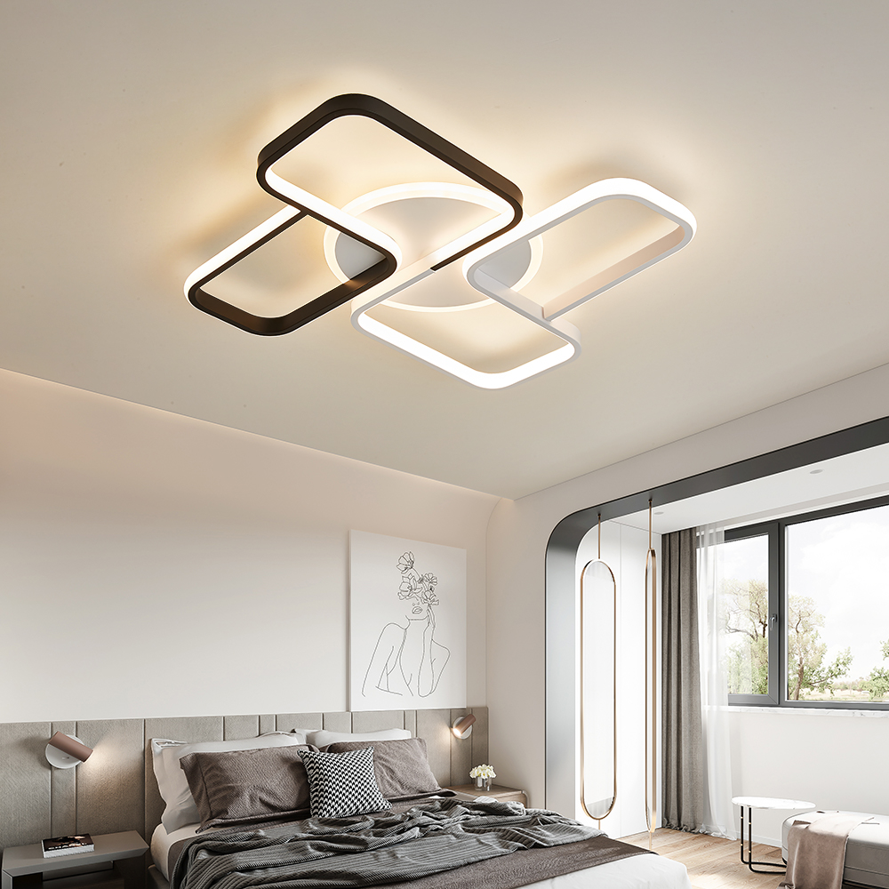 Lampa sufitowa LED Lampa sufitowa SX8760WB biała i czarna lakierowana metalowa rama z pilotem zdalnego sterowania Regulacja barwy/jasności światła Ściemnialna lampa sufitowa LED do sypialni