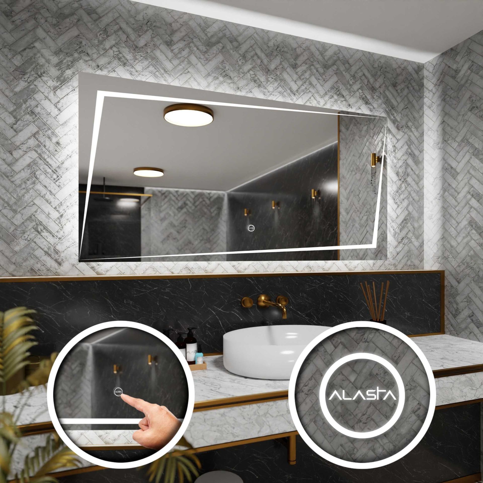 Prostokątne lustro łazienkowe z podświetleniem LED i włącznikiem dotykowym - Berlin - 170 x 80cm