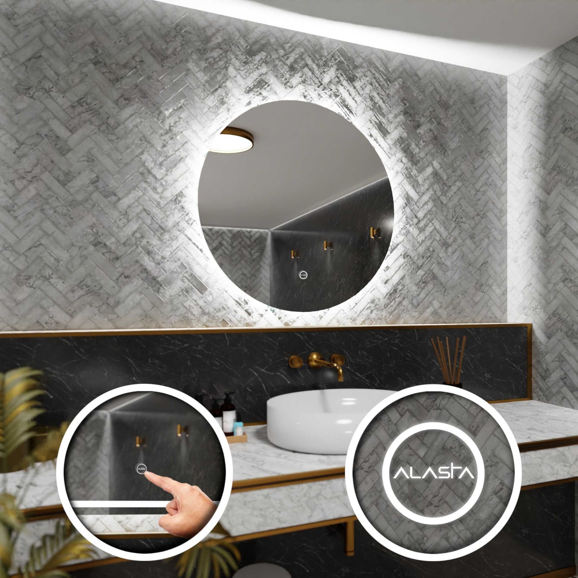 Okrągłe lustro łazienkowe z podświetleniem LED i włącznikiem dotykowym - Bali - 80 x 80cm