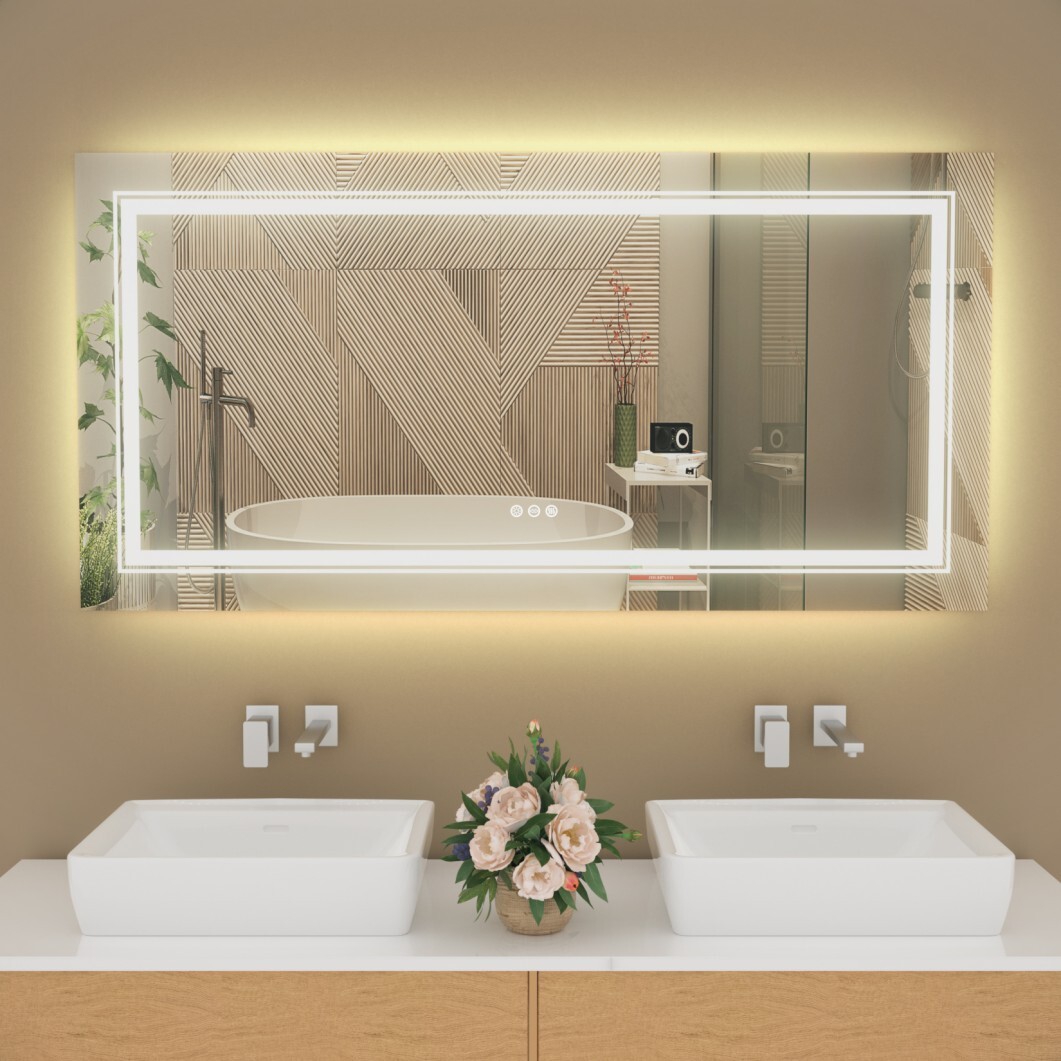WISFOR Lustro łazienkowe LED 120x60cm lustro łazienkowe z oświetleniem, 3 kolory światła lustro ścienne lustro łazienkowe z przełącznikiem dotykowym ściemnialne bezmgielne IP44