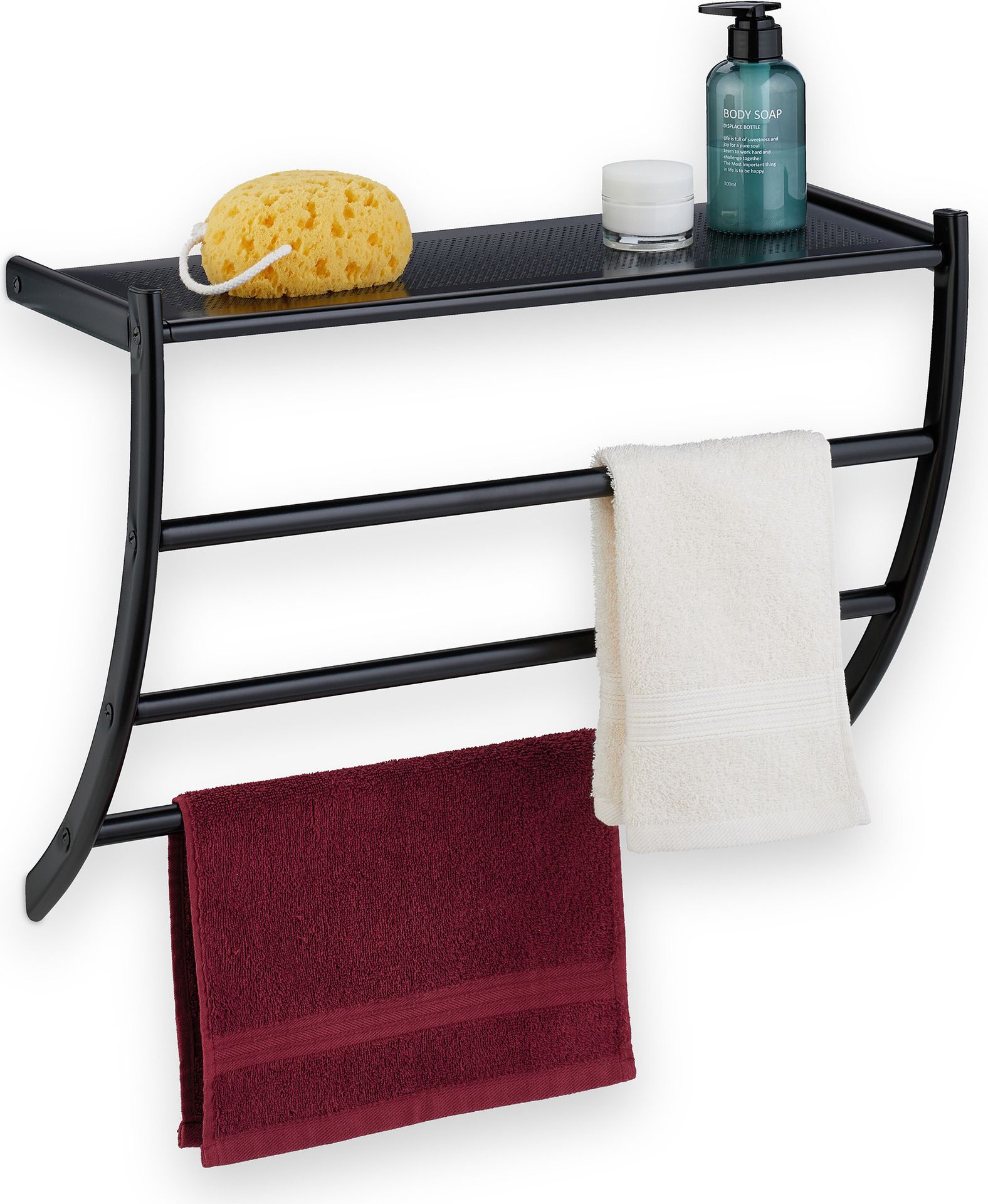 relaxdays Czarny wieszak na ręczniki na ścianę