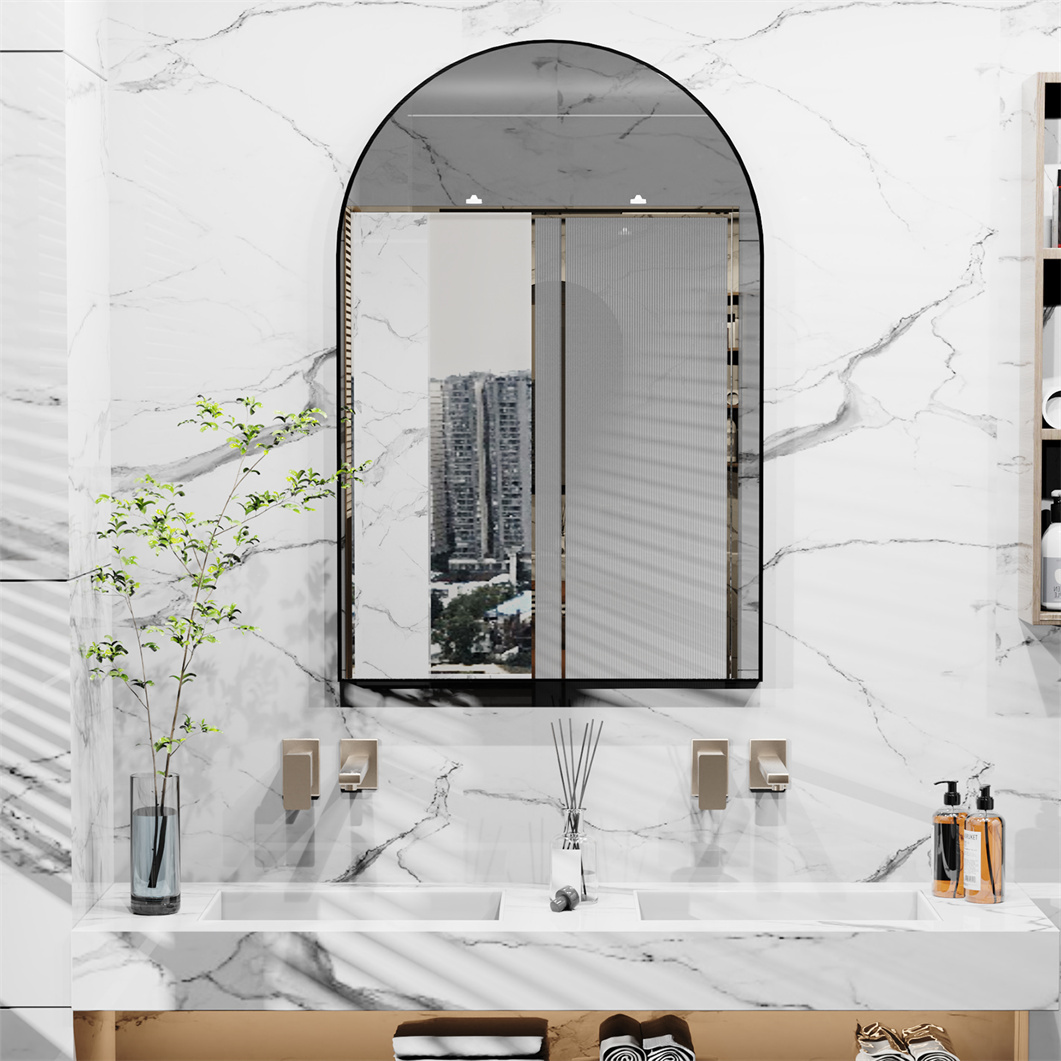 WISFOR Lustro ścienne window optic, szklane lustro z czarną metalową ramą, nowoczesne lustro łazienkowe, lustro dekoracyjne, wiszące, 60 x 90 cm