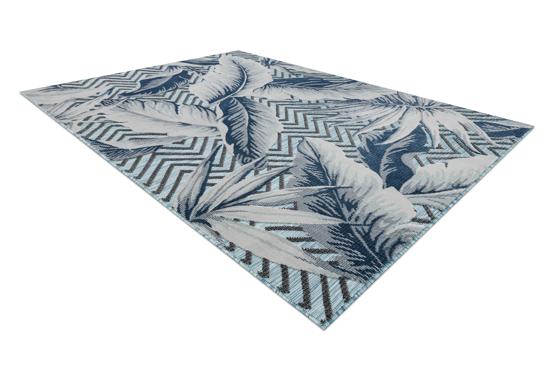 Dywan Strukturalny BOTANIC 65242 Pióra, zygzak płasko tkany, na balkon, taras - morski niebieski 137x190 cm
