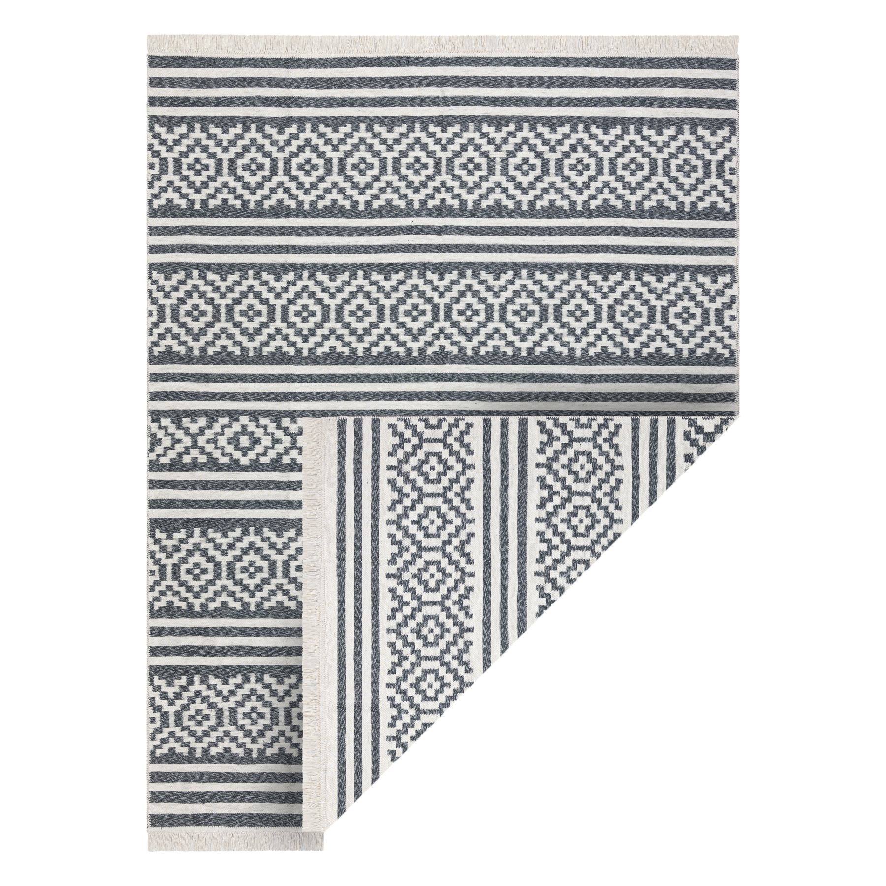Dywan TWIN 22996 Geometryczny, pasy bawełna, dwustronny Ekologiczny frędzle - antracyt / krem szary 60x90 cm