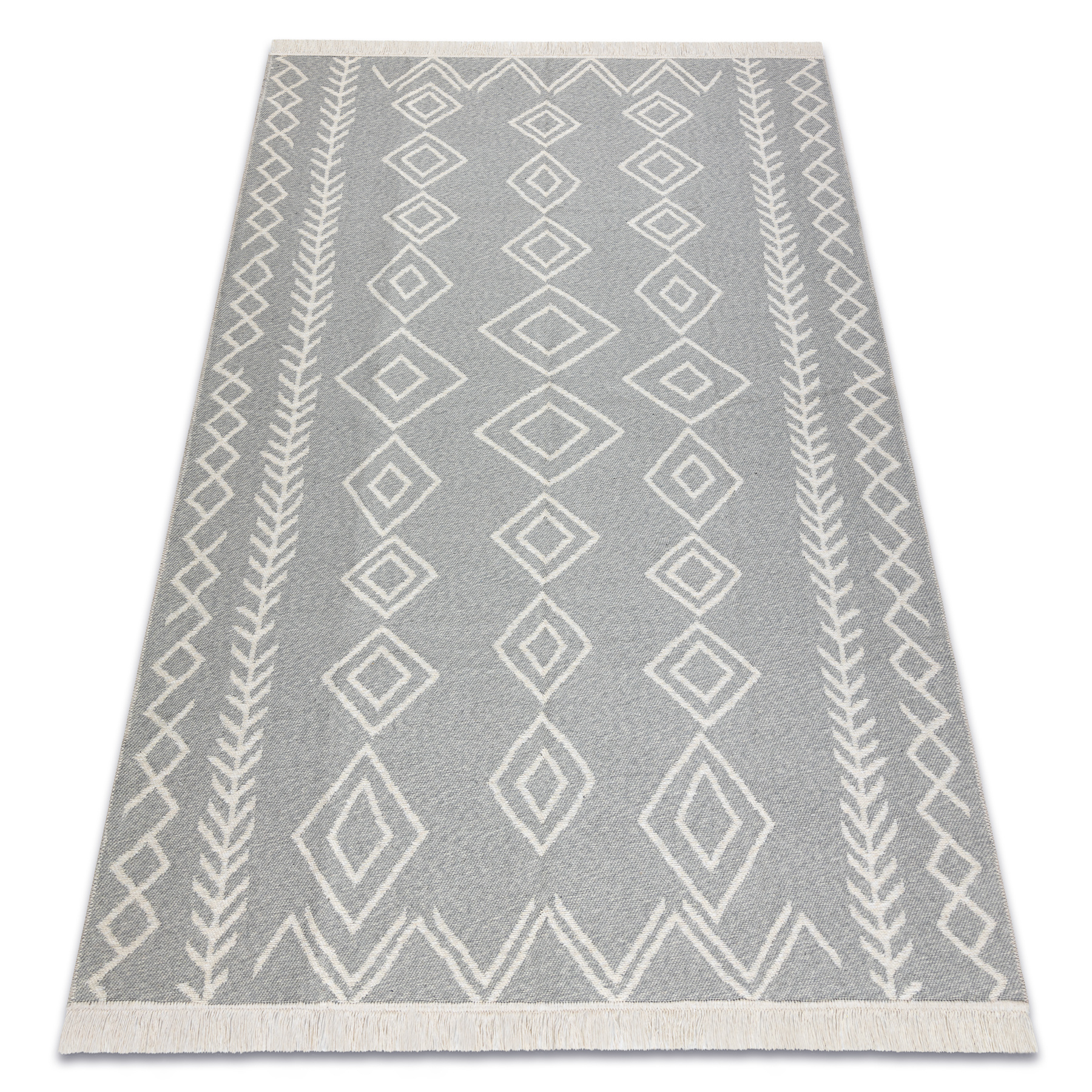 Dywan TWIN 23000 Boho, bawełna, dwustronny, romby Ekologiczny frędzle - / krem szary 160x220 cm