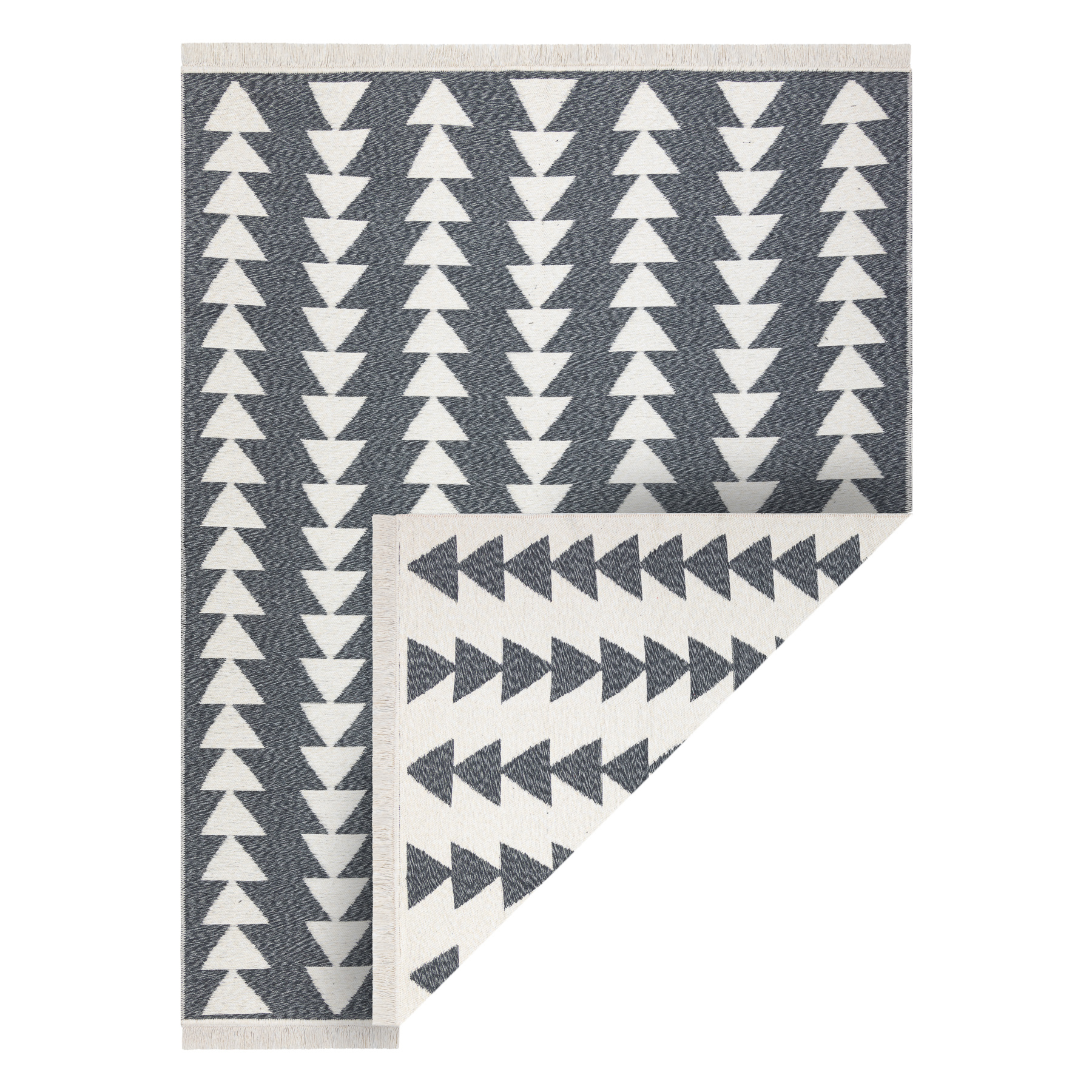 Dywan TWIN 22994 Geometryczny, trójkąty pasy bawełna, dwustronny Ekologiczny frędzle - antracyt / krem szary 120x170 cm