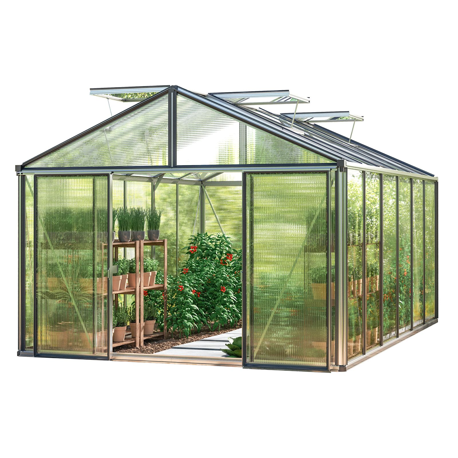 GFP szklarnia Asteria 24 Premium 311x460 cm - grube panele poliwęglanowe ok. 16 mm - kolor: aluminium naturalne