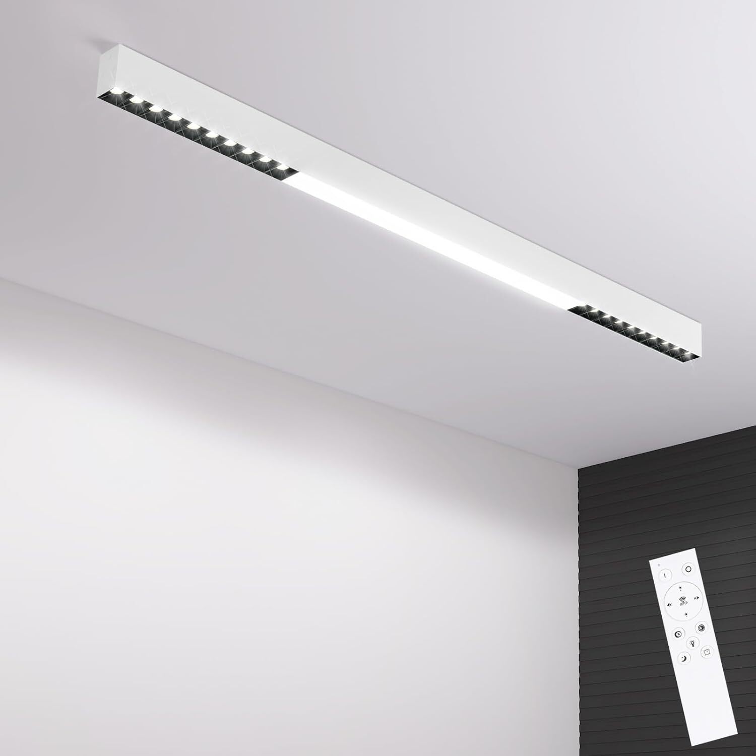 ZMH lampa sufitowa LED lampa sufitowa biała 32W reflektor sufitowy kuchnia 107CM długa nowoczesna ściemnialna z pilotem oświetlenie sufitowe do salonu biuro sypialnia
