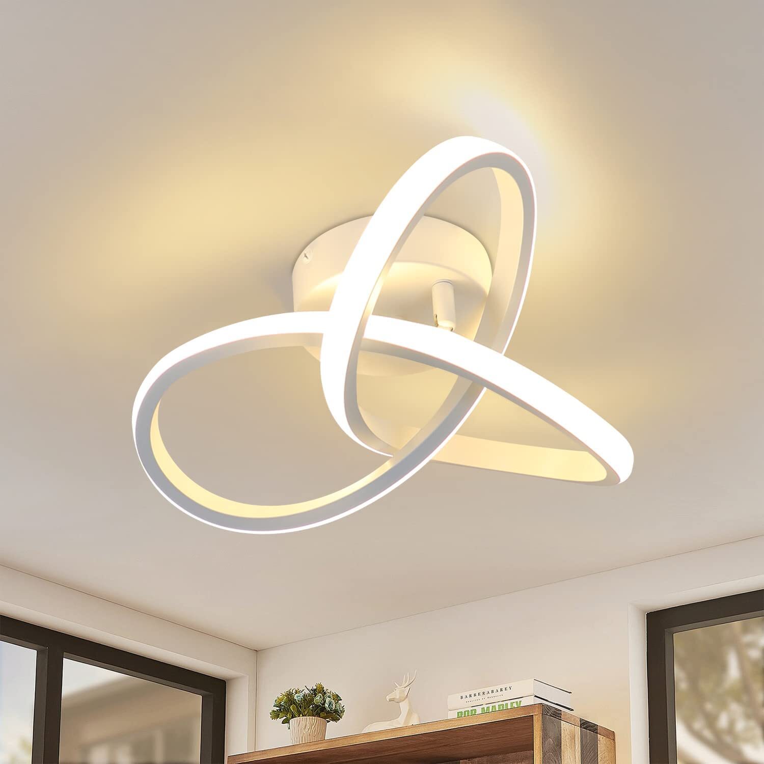 ZMH LED lampa sufitowa Ciepła biała lampa sufitowa 25.5CM 17W Nowoczesna biała lampa o geometrycznym designie do sypialni salon przedpokój wejście kuchnia korytarz
