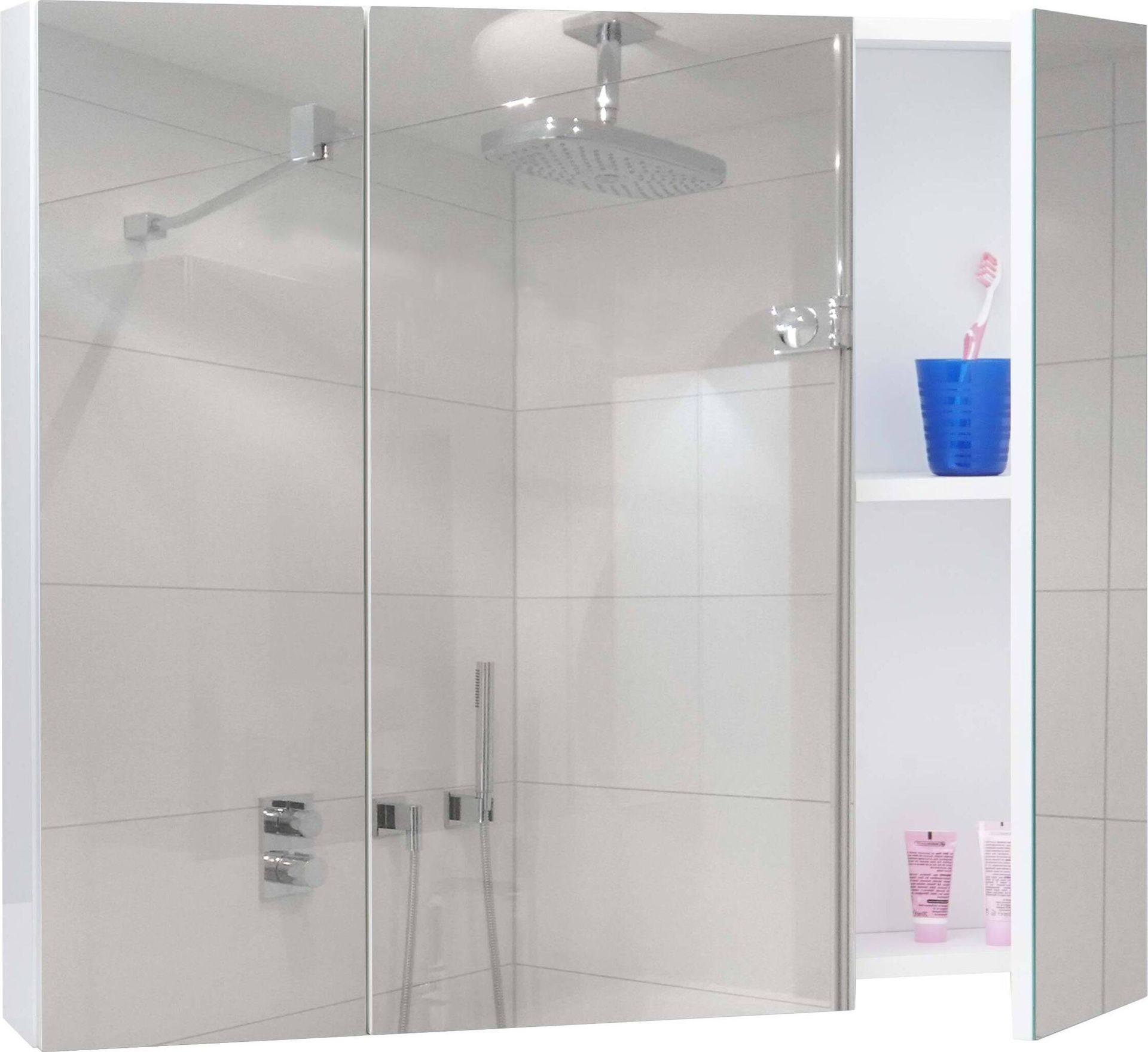 Szafka z lustrem HWC-B19b, szafka łazienkowa, 6 półek, wysoki połysk z certyfikatem 70x80x16cm ~ biały