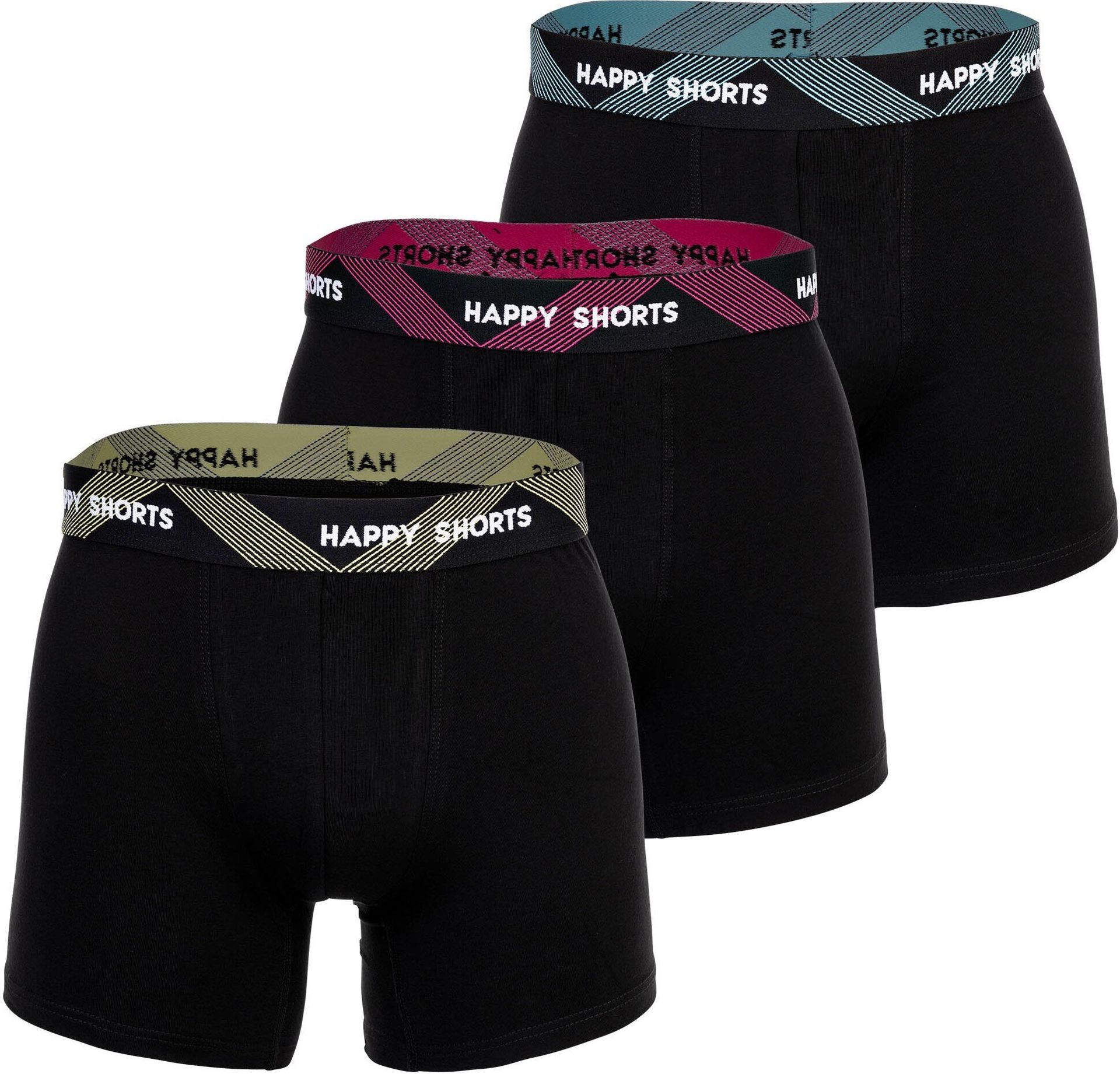 Happy Shorts bokserki męskie, 3-pak - retro jersey, logo w pasie czarny S