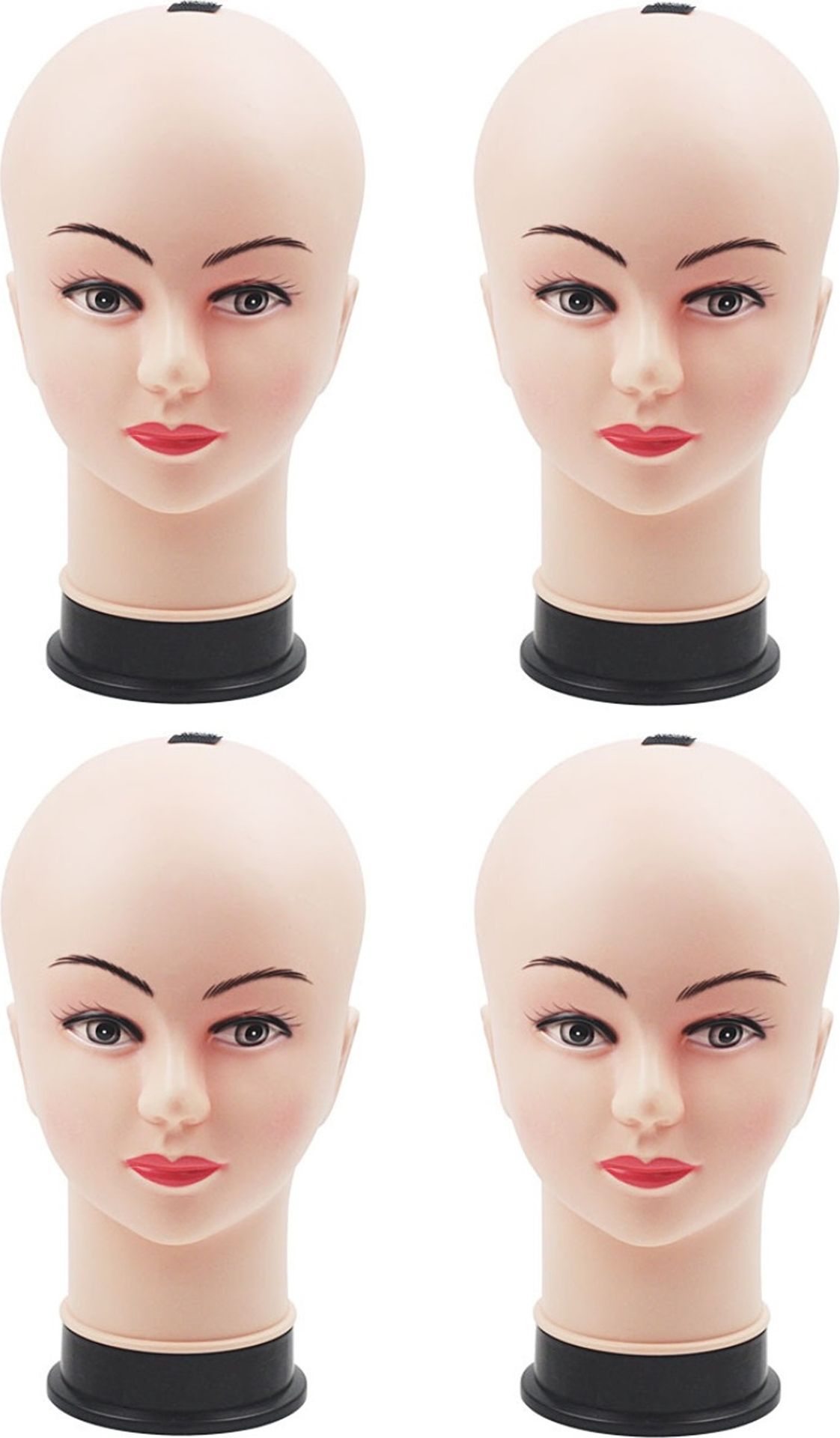 zestaw 4 główek do peruk - Głowa dekoracyjna 28 cm - Głowa kobiety w witrynie sklepowej - Głowa manekina bez włosów - Głowa manekina w witrynie sklepowej do prezentacji kapeluszy/okularów - Głowa damska do peruk - 4 sztuki