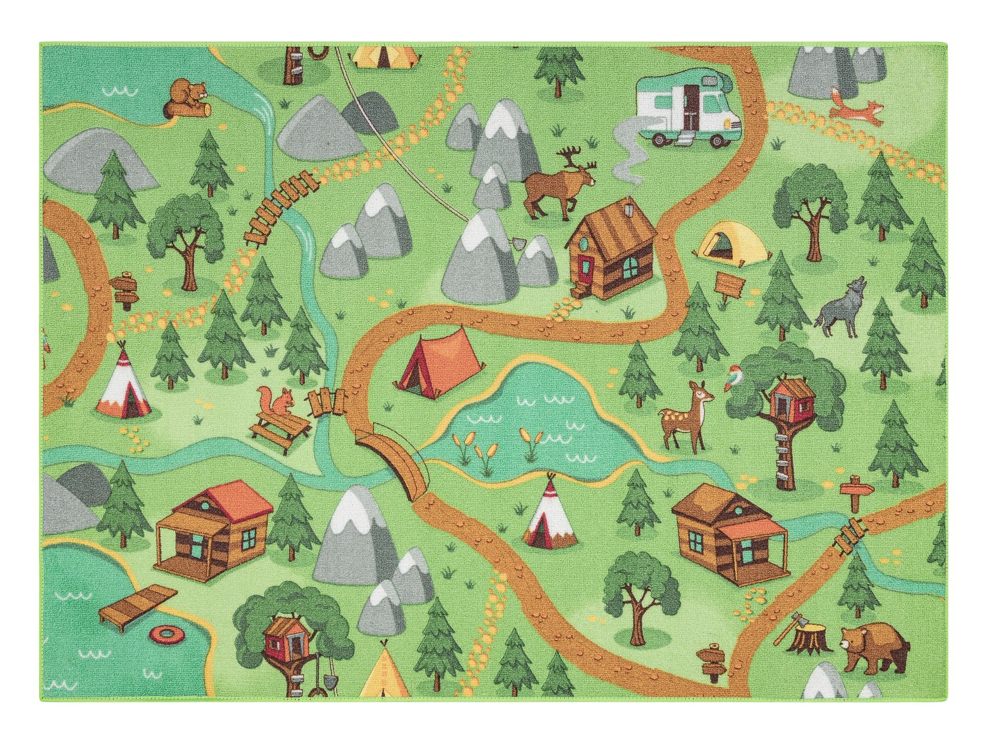 DYWAN REBEL ROADS Wild life 90 Las, zwierzęta dla dzieci antypoślizgowy - zielony 140x200 cm