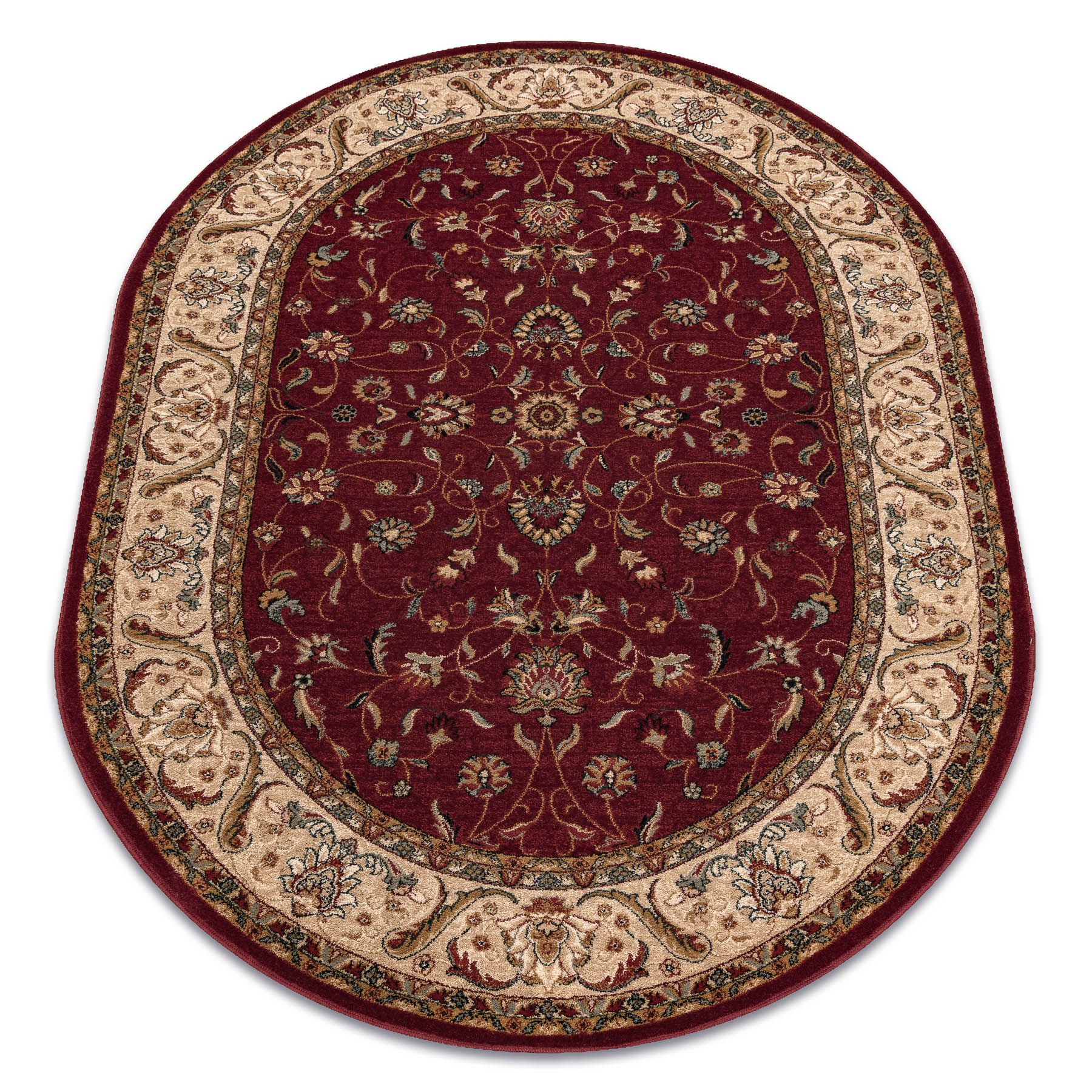 Dywan wełniany OMEGA owal ARIES kwiaty rubin czerwony 200x300 cm