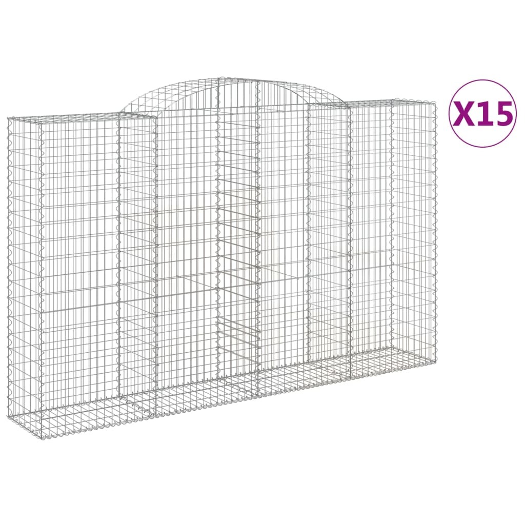 vidaXL Gabiony z wysokim łukiem 15 szt. 300x50x180/200cm Ocynkowane żelazo