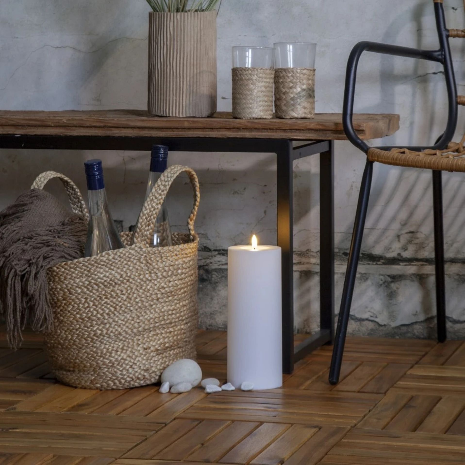 Szwedzka Świeca LED FLAMME RAK, Biała, 27,5 cm, Czujnik Zmierzchu, Timer, Migoczący Płomień, IP44