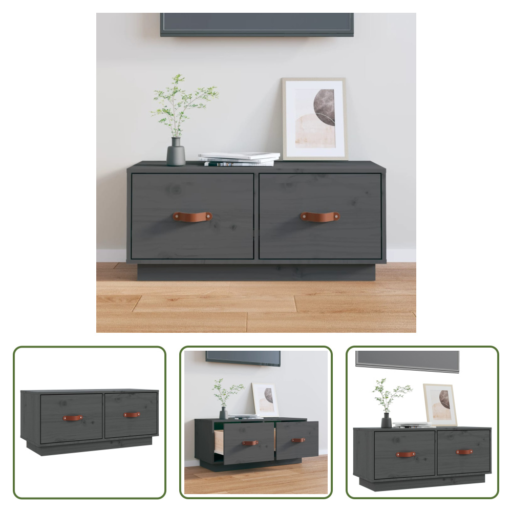 The Living Store szafka pod telewizor szara 80x34x35 cm lite drewno sosnowe