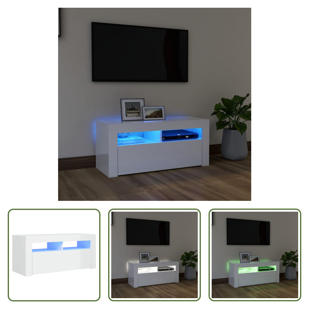 Szafka pod telewizor Living Store z oświetleniem LED biały wysoki połysk 90x35x40 cm
