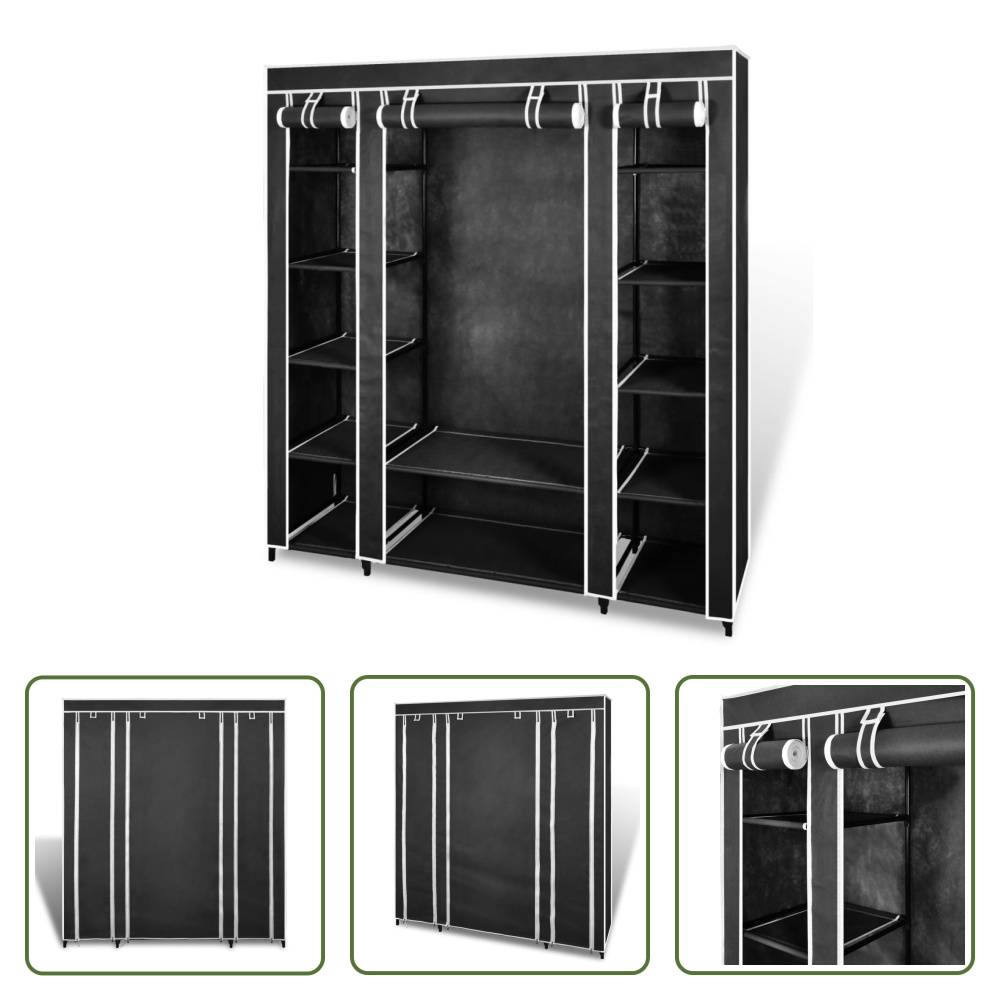 The Living Store Szafa materiałowa z półkami i drążkami na ubrania 45×150×176 cm Czarny