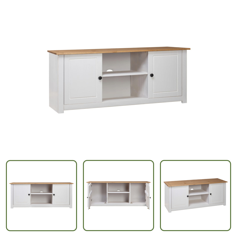 The Living Store szafka pod telewizor biała 120x40x50 cm lite drewno sosna panamska