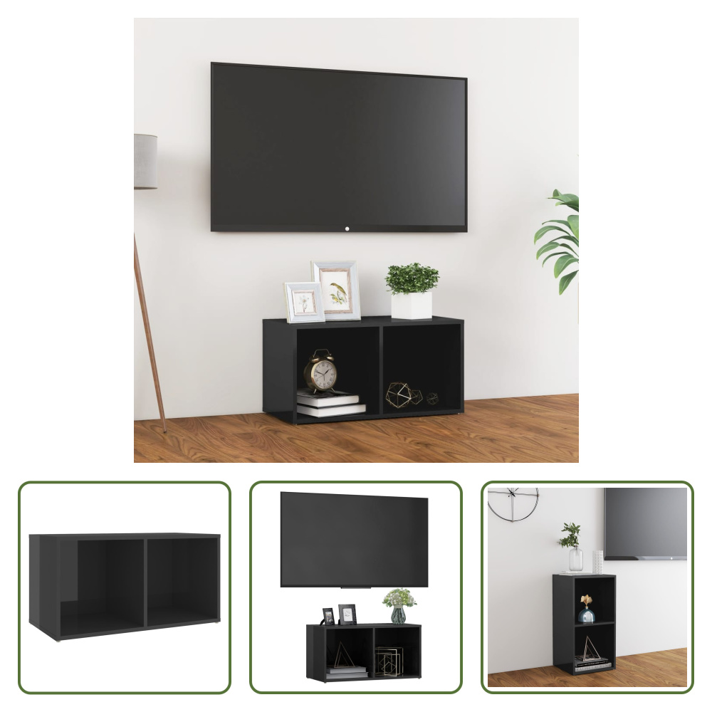 The Living Store szafka pod telewizor szary wysoki połysk 72x35x36,5 cm materiał drewnopochodny