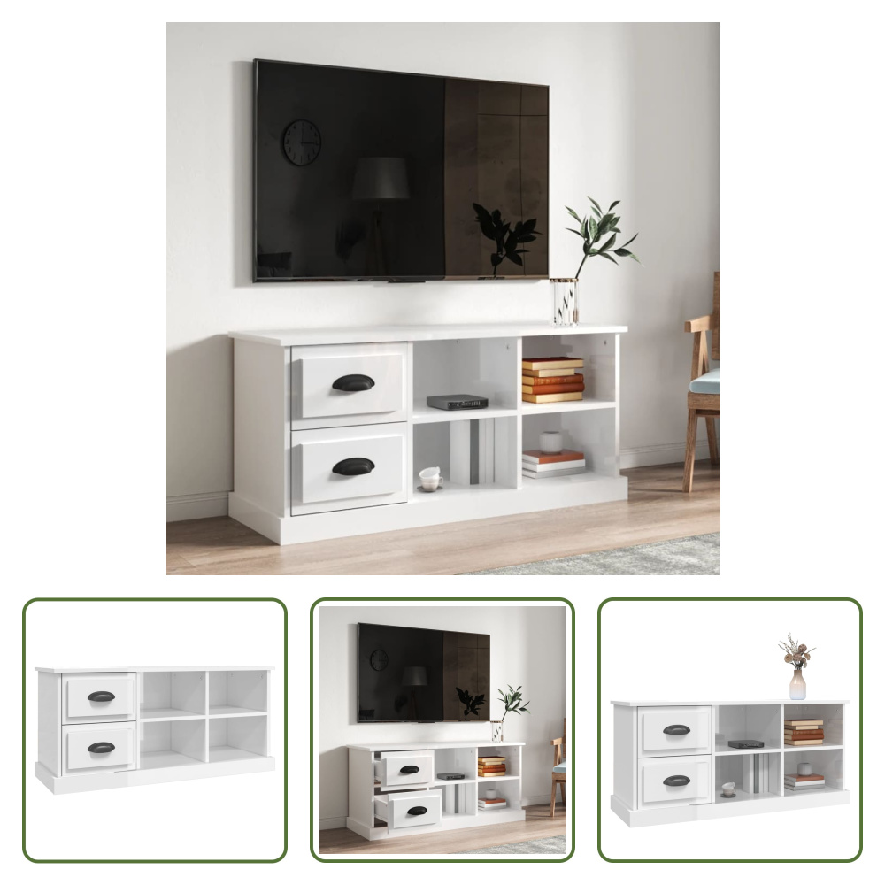 The Living Store szafka pod telewizor biały wysoki połysk 102x35,5x47,5 cm materiał drewnopochodny