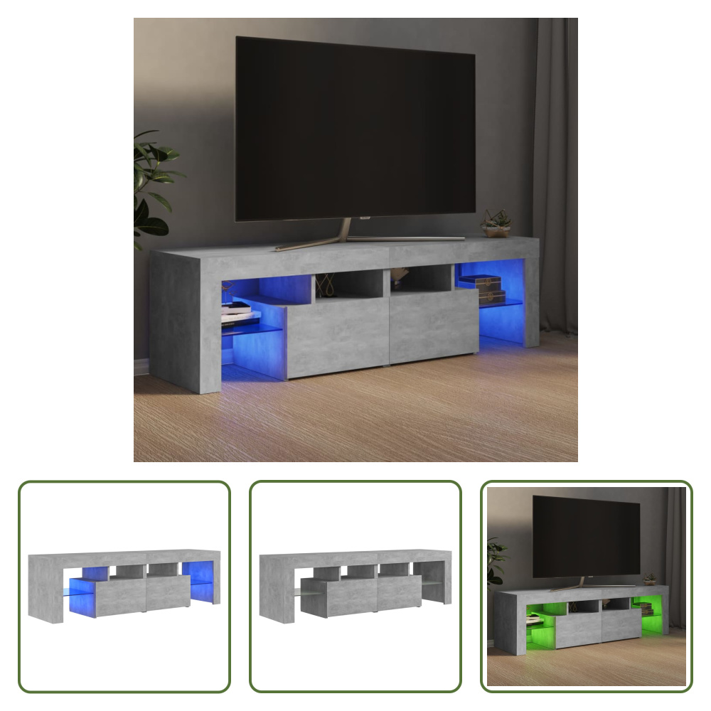 The Living Store Szafka pod telewizor z oświetleniem LED betonowa szara 140x36,5x40 cm