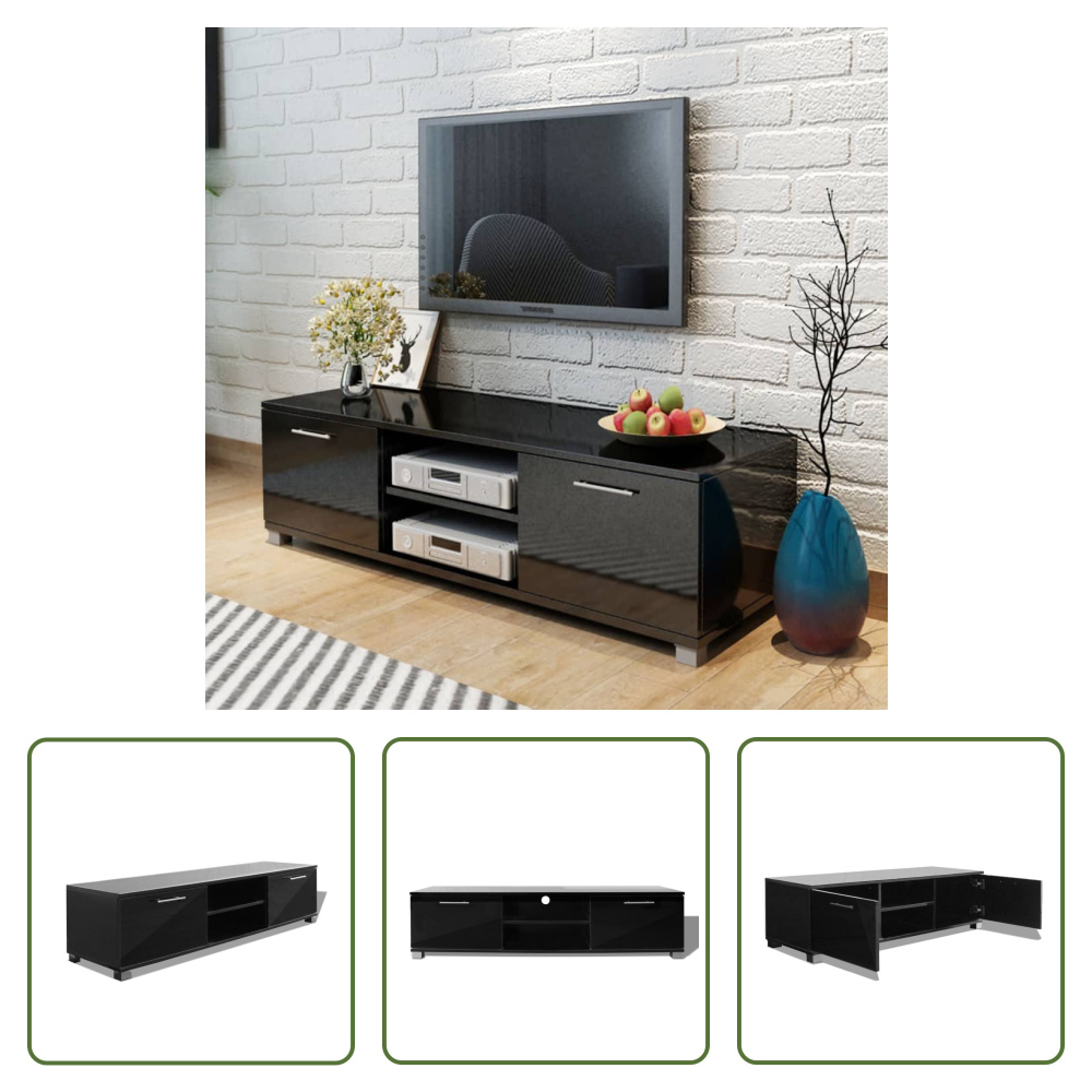 Szafka pod telewizor Living Store czarny wysoki połysk 120x40,5x35 cm